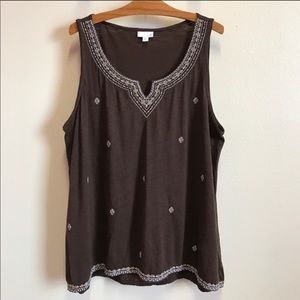 J. Jill Embroidered Slub Cotton Sleeveless Top